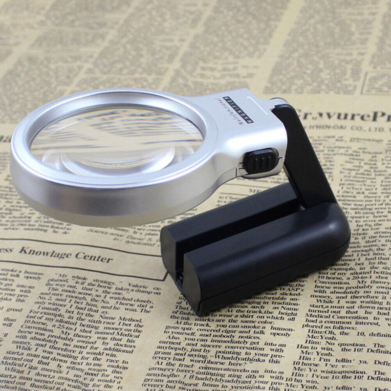 3X Reading Portable Handheld Magnifier Glass with 2 LED Lights Folding Loupe