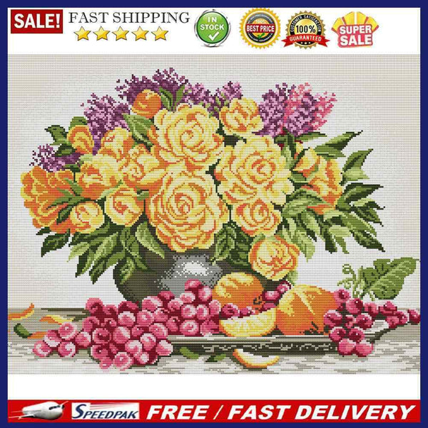 14CT Full Cross Stitch Gorgeous Vase Stamped DIY Embroidery Kits Handmade Crafts