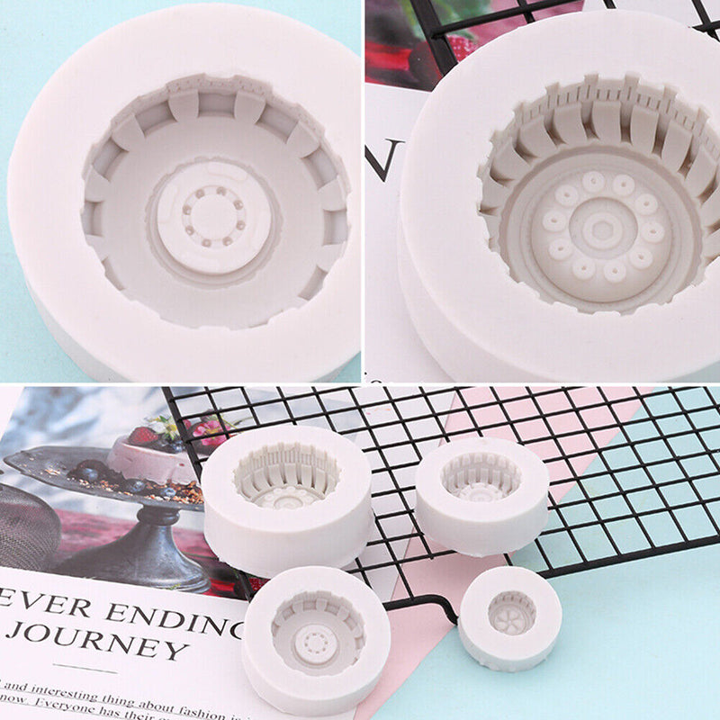 4pcs Tires Wheel Silicone Fondant Cake Molds Chocolate Baking Decorating Tools