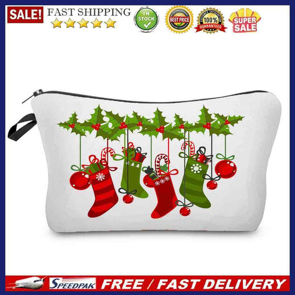 Fashion Women Christmas Printing Cosmetic Pouch Casual Small Purse Clutch Bag