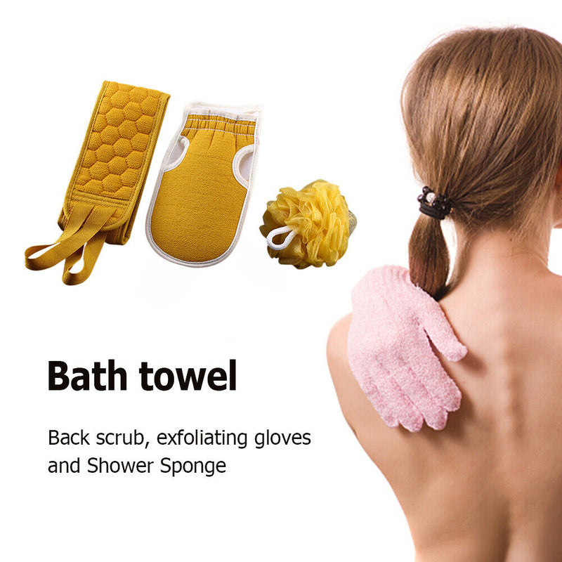 3pcs Body Cleaning Exfoliating Shower Ball Back Scrubber Gloves (Yellow)