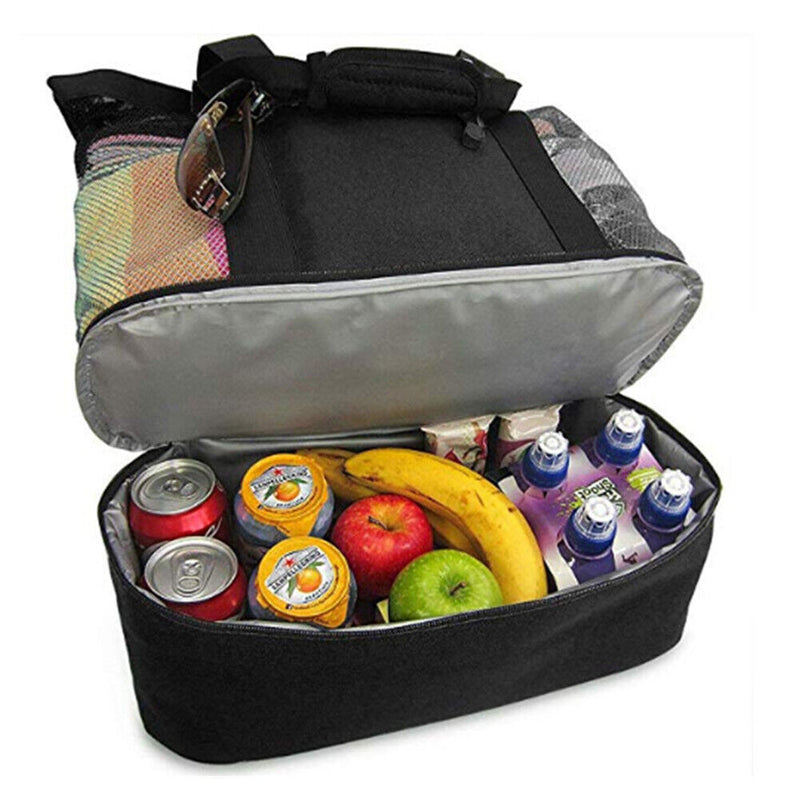 Thermal Insulation Beach Lunch Bag Net Women Handbag Double Layers Food Portable