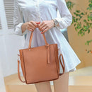 4pcs/Set Lichi Leather Tassels Women Tote Shoulder Clutch Bags (Light Brown