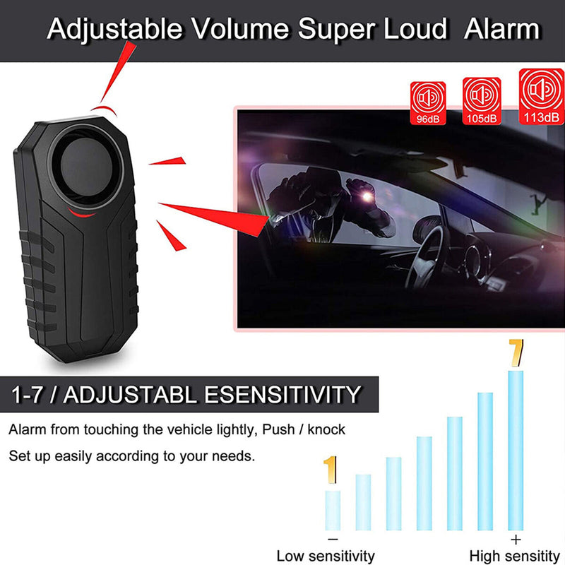 Bike Alarm with Remote 113dB Loud Wireless Anti-Theft Vibration Motorcycle Alarm
