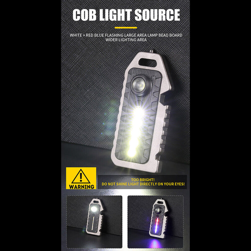 Outdoor Camping COB LED Work Torch Waterproof Pocket Flashlight Whistle