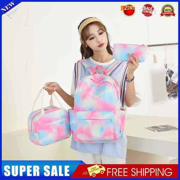 #A 3pcs/set Backpack Gradient Rainbow Print Kids Bookbag 3 in 1 Lunch Bag Girl