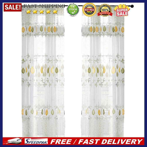 Sheer Leaf Printing Perforated Tulle Curtain Balcony Room Sliding Window Scre