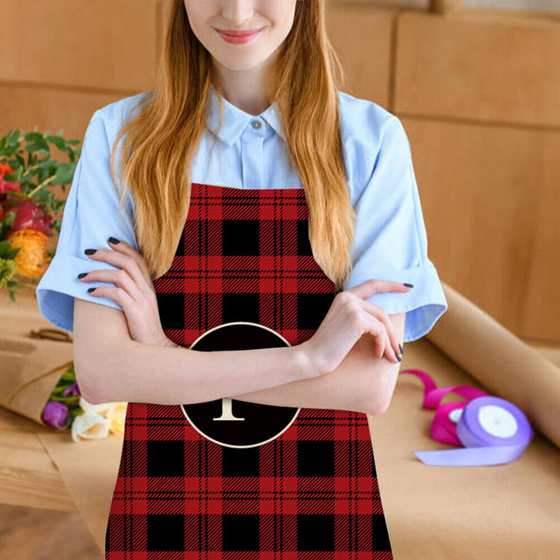 Plaid P Print Apron Linen Waterproof Cooking Bibs Chefs Pinafore (68X55CM)