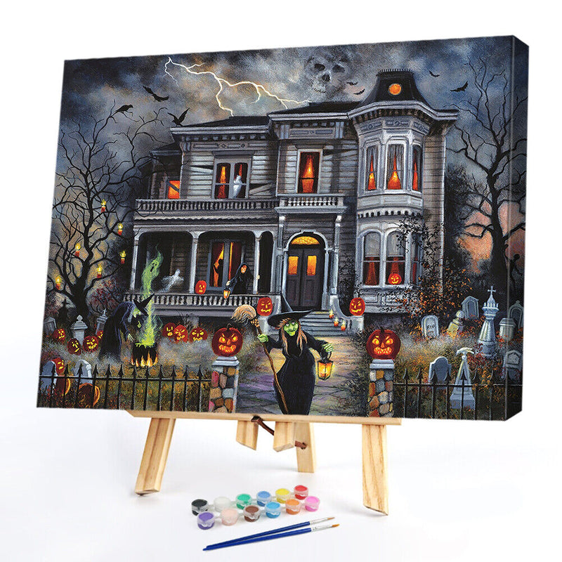 Halloween Haunted House Paint By Numbers DIY Frameless Picture On Canvas