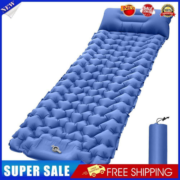 Outdoor Sleeping Pad Built-in Foot Air Pump Camp Inflatable Mattress (Blue)