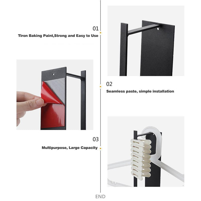 Self Adhesive Home Plastic Hangers Black Storage Rack Clothes Stand Organizer