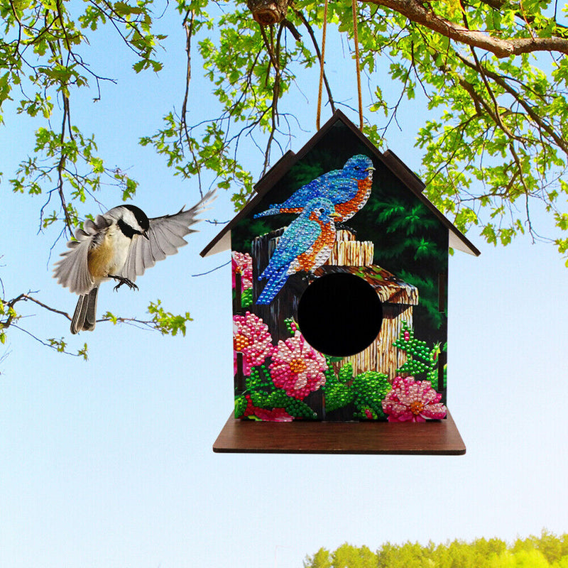 Hanging Bird House DIY Diamond Painting Wooden Bird Nest Hut Parrot Cage Shelter