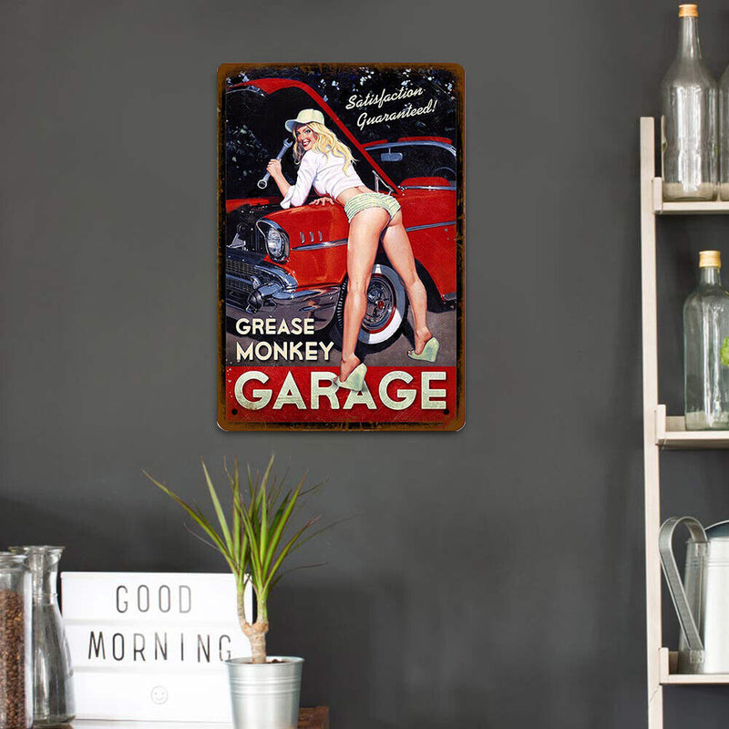 Garage Lady Retro Metal Plate Tin Sign Plate Wall Art Poster Home Decorations