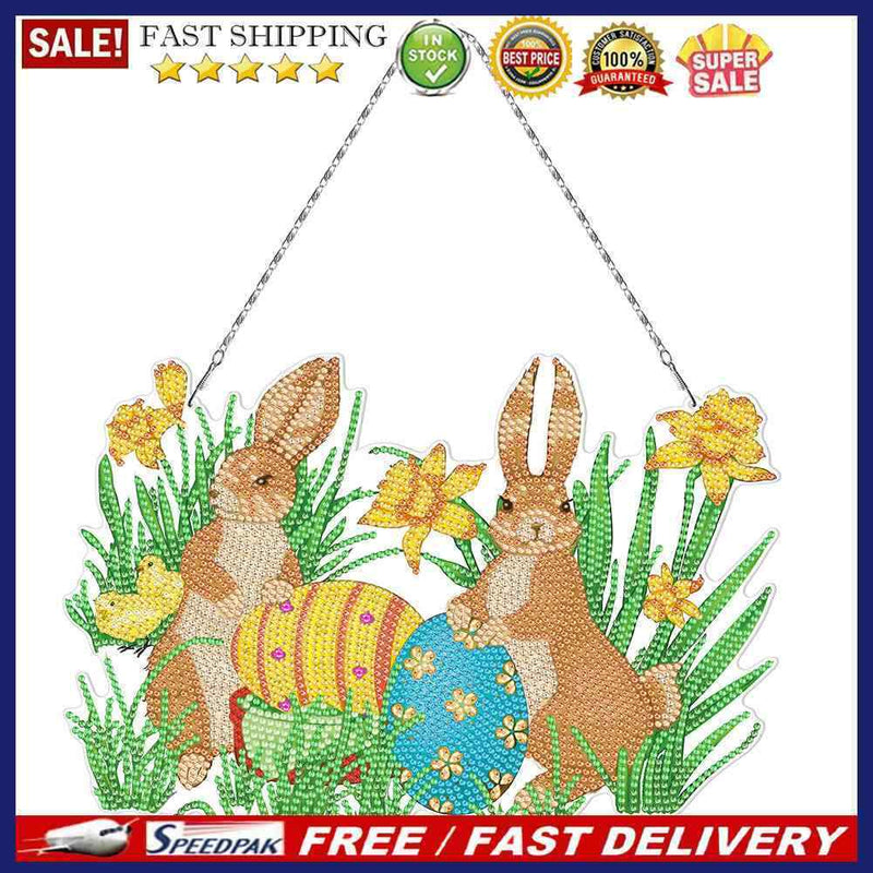 Easter Rabbit Eggs Ornament DIY Rhinestone Pendants Handcraft Hanging Decoration
