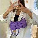 Solid Pleated Women Shoulder Bag PU Clear Chain Crossbody Handbag (Purple)