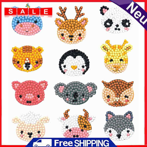12pcs DIY Diamond Painting Kit Colorful Animal Self-Adhesive Rhinestone Stickers