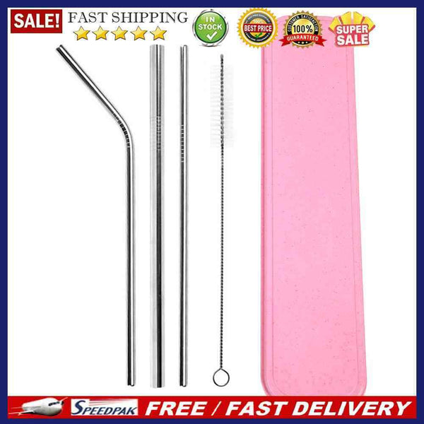 5pcs Stainless Steel Reusable Drinking Straw Set with Cleaner Brush Kitchen T