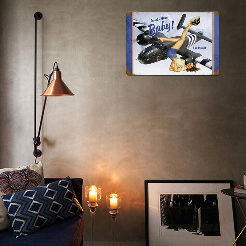 Airplane Woman Retro Metal Plate Tin Sign Plaque Poster for Bar Club Cafe