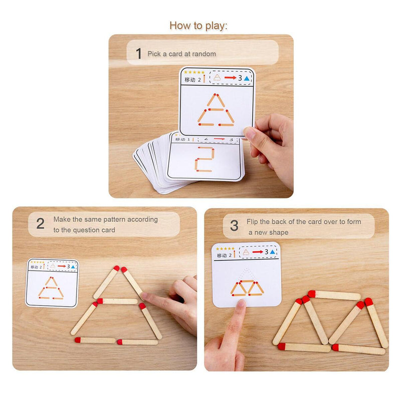 Montessori Matches Puzzles Game Wooden Toys DIY Math Geometry Board Game Toys`