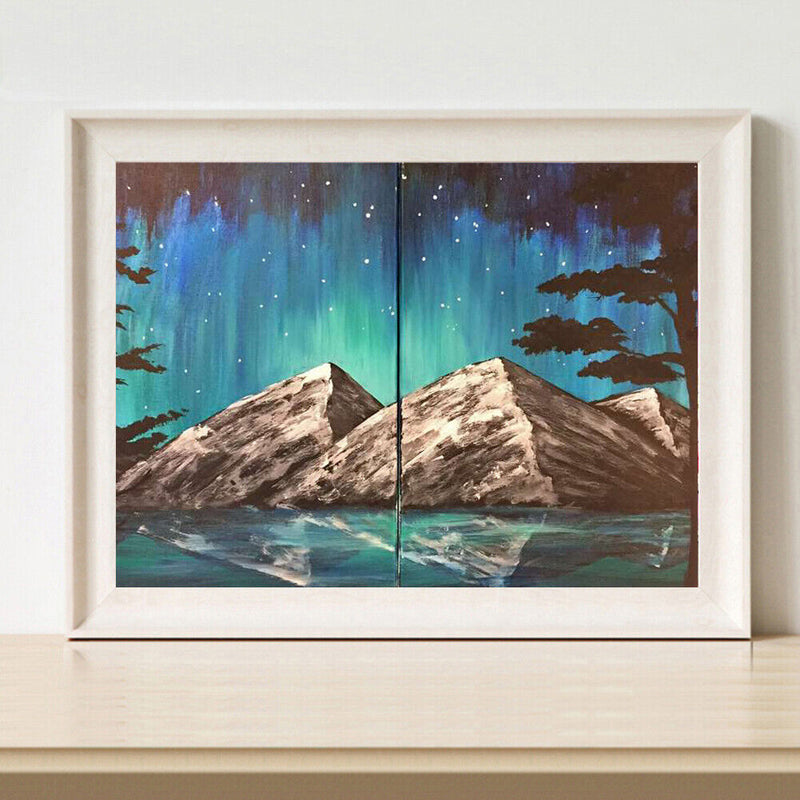 Aurora Night Mountains Oil Paint By Numbers 2 Panels DIY Picture for Adults K