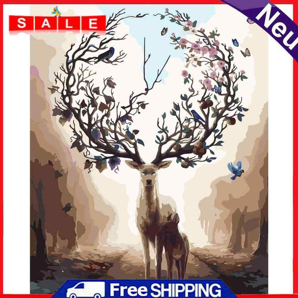 Sika Deer Partial Oil Paint By Numbers DIY Handpainted on Canvas Wall Pictures