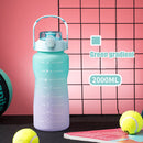 2000ML Large Capacity Water Bottle Straw Plastic Cup with Handle (Green) Newly