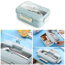 Microwave Lunch Box Wheat Straw Compartments Bento Food Container (Blue) Newly