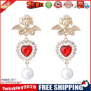Red Hearts Imitation Pearls Fairy Flying Angel Drop Earrings Dangle Pendant