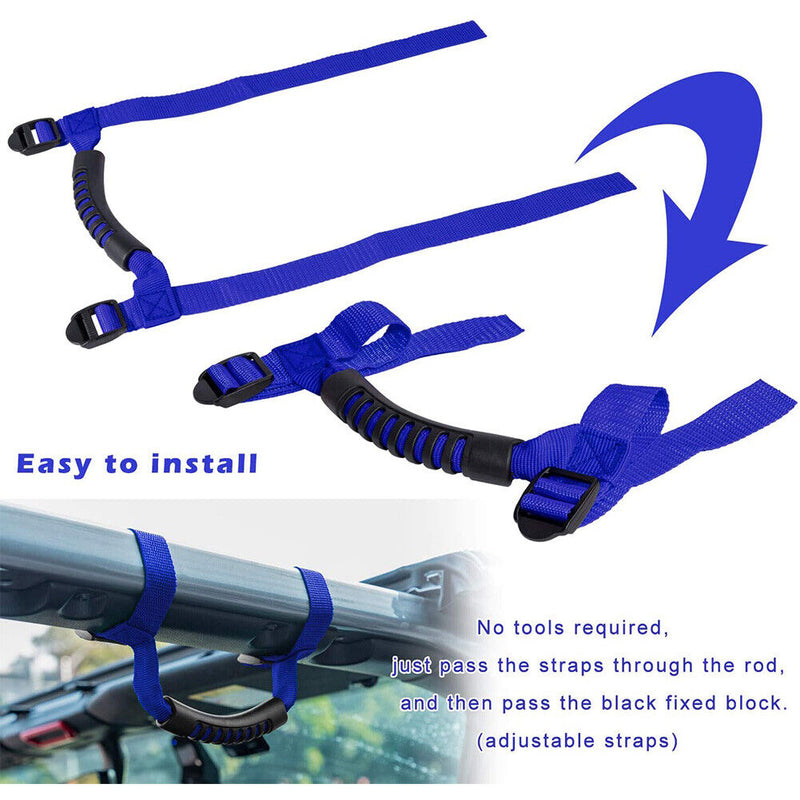 4pcs Car Roll Bar Grab for Jeep Wrangler TJ CJ YJ JK JL 1955-2021 (Blue) Newly