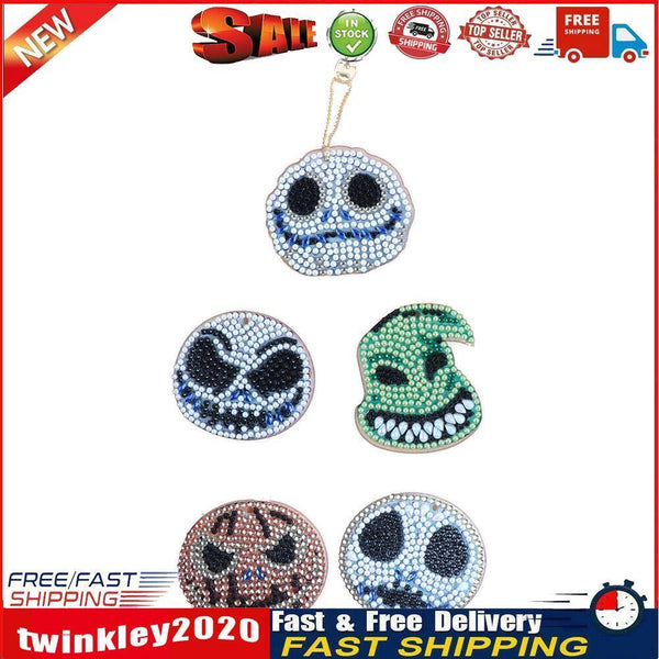 5pcs Halloween Elements Full Drill Diamond Painting Keyring Handmade Craft Newly