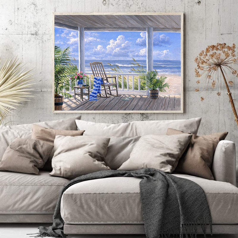 Oil Painting By Numbers Acrylic Handmade Afternoon by Sea Digital Picture Decor