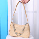 Fashion Women Pure Color Butterfly Chain Underarm Bag Handbag (Light Khaki)