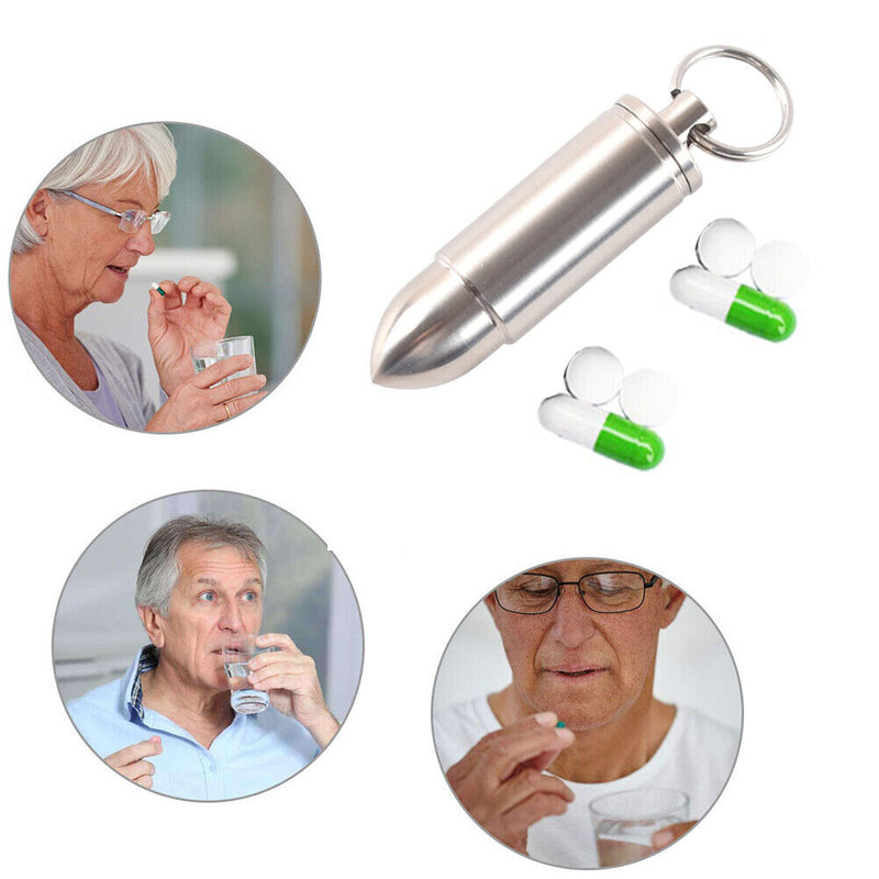 Portable Titanium Drug Holder Case Waterproof Tablet Box with Keychain (M)