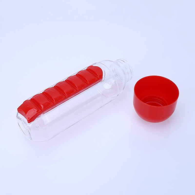 600ML Plastic 2 In 1 Combine Daily Pill Box Drinking Bottles Cups(Red)
