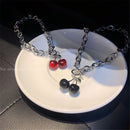 Gothic Punk Stainless Steel Necklace Cherry Pendant Hip Hop Clavicle Chain