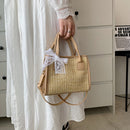 Straw Shoulder Bag Summer Beach Lace Splicing Woven Women Crossbody Handbags