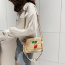 Knitting Crossbody Messenger Bags Women Straw Cherry Decor Shoulder Handbags