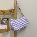Fashion Women Oxford Cloth Plaid Print Underarm Bag Chain Handbags (Purple)