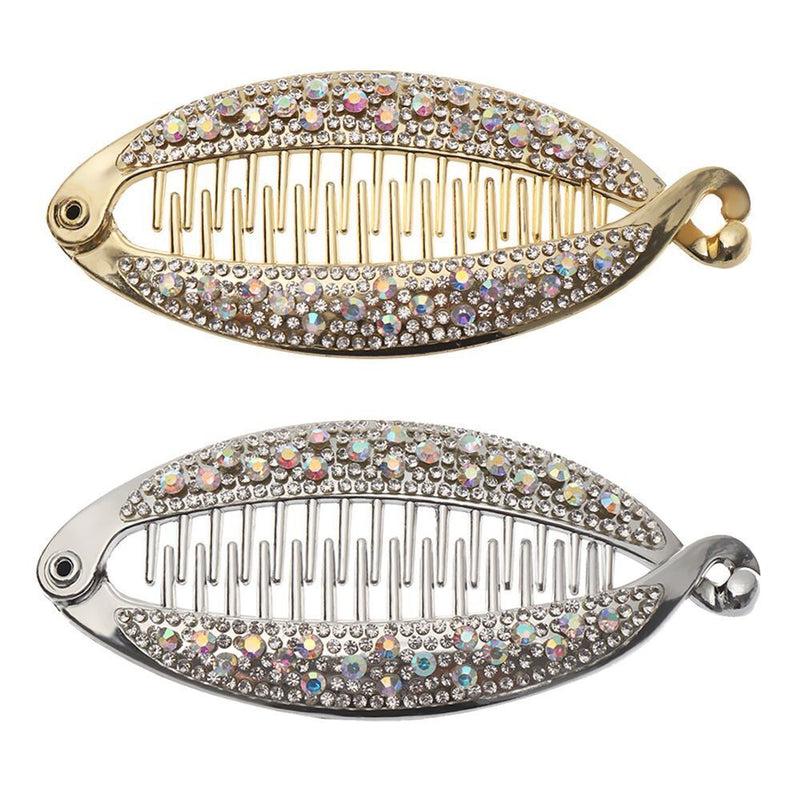 Women Fashion Headwear Crystal Hair Clip Banana Clip Ponytail Hairpin