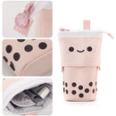 Retractable Milk Tea Pencil Case Stationery Storage Pen Holder (Pink) Newly