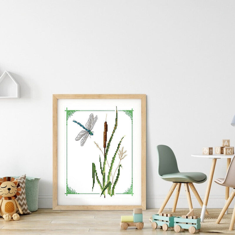 14CT DIY Dragonflies Partial Cross Stitch Kit Stamped Embroidery Needlework Set
