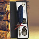 Retro Calligraphy Feather Dip Pen with 2 Nib Set Writing Gift (Navy Blue) Newly