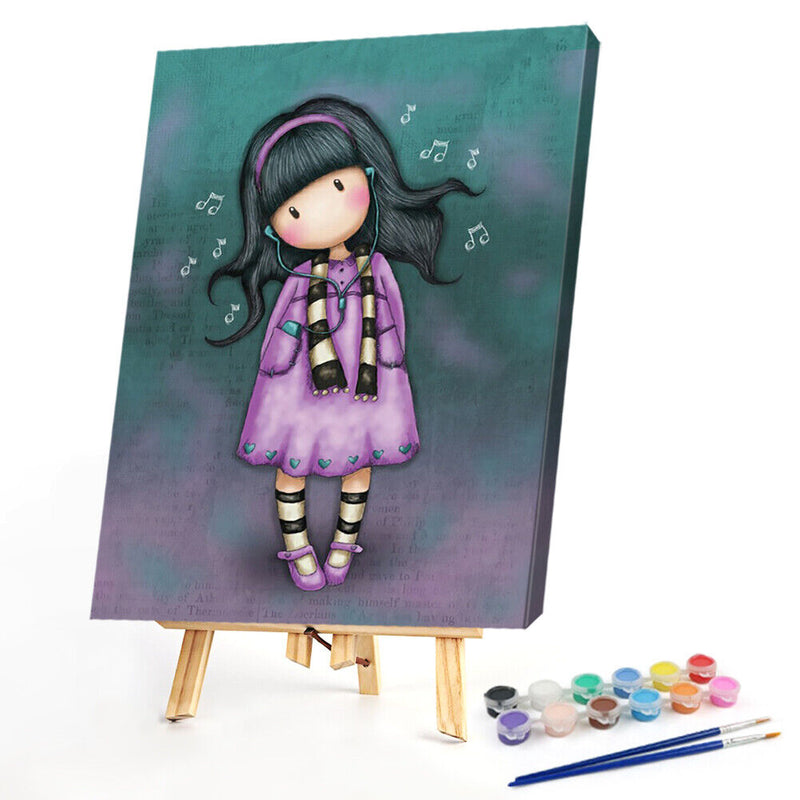 Listen Music Girl Frameless DIY Oil Paint by Numbers Kit Picture Wall Art