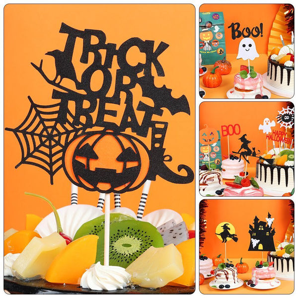 Witch Pattern Cupcake Decor Halloween Style Baking Decoration Cake Topper Set