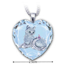 Cute Cat Pattern Pendant Heart Shaped Jewelry White Crystal Women's Necklace