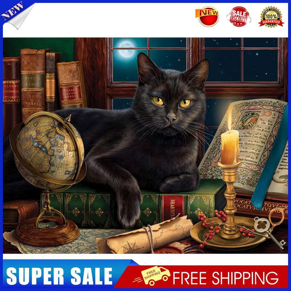 Black Cat Frameless Oil Paint by Numbers Kit Picture Canvas Artwork (X480)