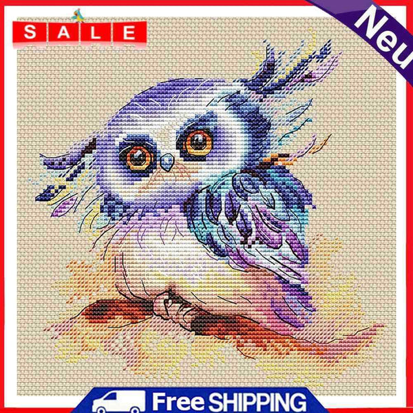 11CT Full Cross Stitch Cute Owl Stamped DIY Cotton Thread Needlework Animal Art