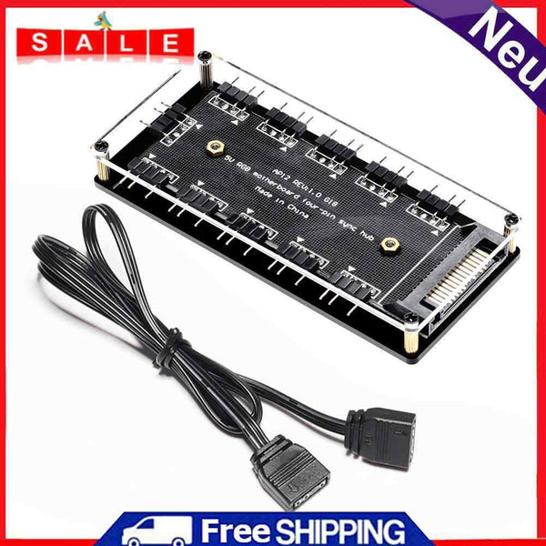 10-Port RGB Fan HUB SATA Power 5V 3PIN ARGB Extension Splitter for Gigabyte MSI