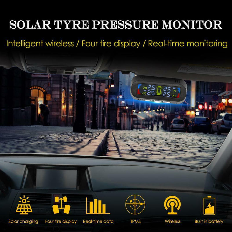 Wireless Solar TPMS LCD Car Tire Pressure Monitoring System + 4 External Sensors
