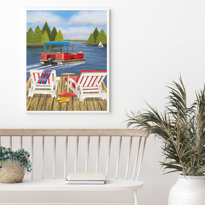 Lakeside Lounge Oil Paint By Numbers DIY Handpainted on Canvas Wall Arts
